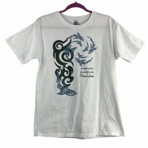 Destination T-Shirt Medium White Sea Life Tribal Cancun Mexico Short Sleeve
